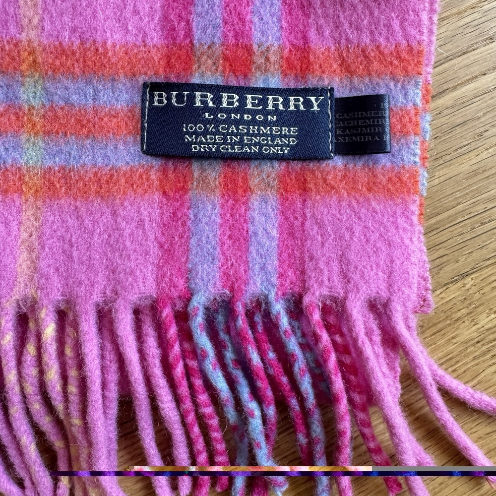 BURBERRY LONDON Pink Multicolor Nova Check Plaid 100% Cashmere Scarf  Fringe